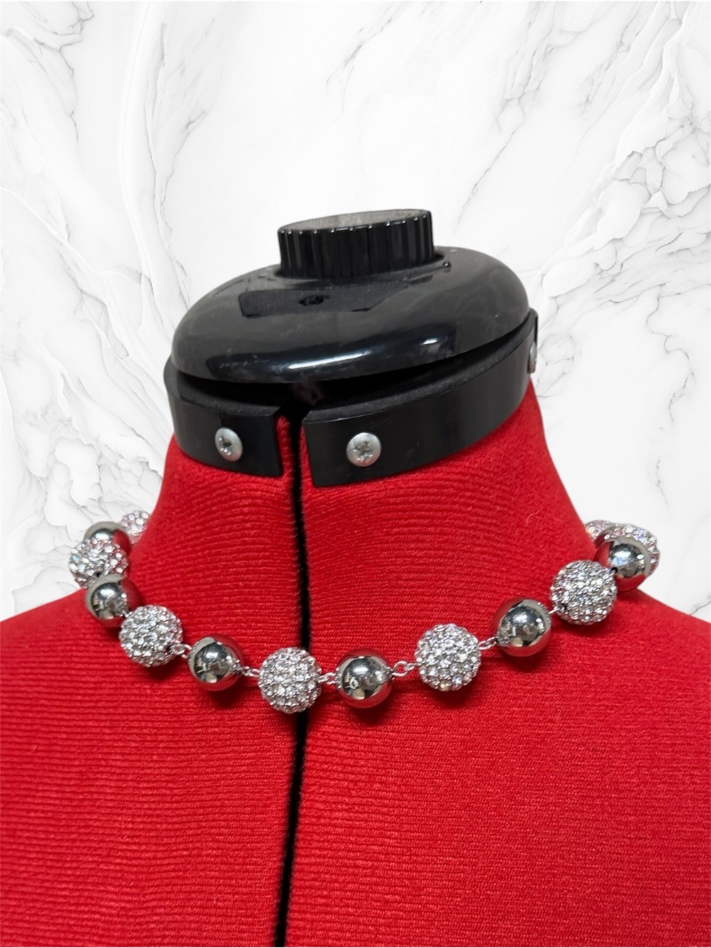 Ann Taylor Silver Pavé & Polished Bead choker necklace NWT